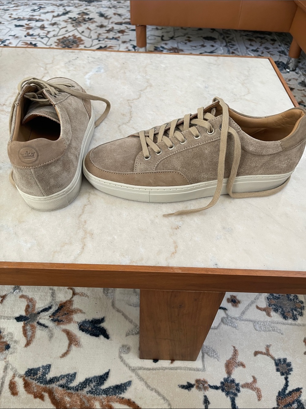 Peter Millar Suede Low-Top Sneakers — Beige